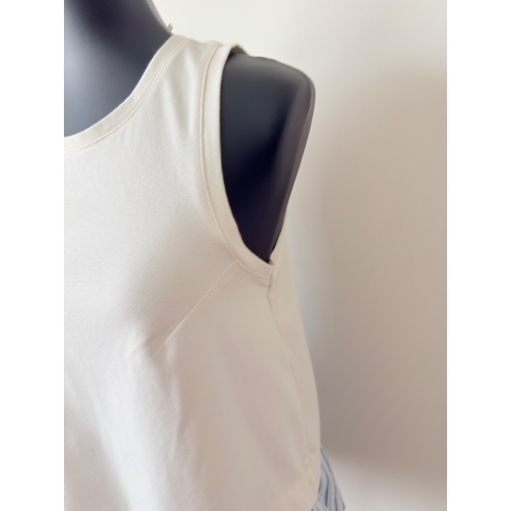 Anthropologie Open Back Striped Twofer Tank Top White Blue Cutout Back Small - Picture 3 of 13